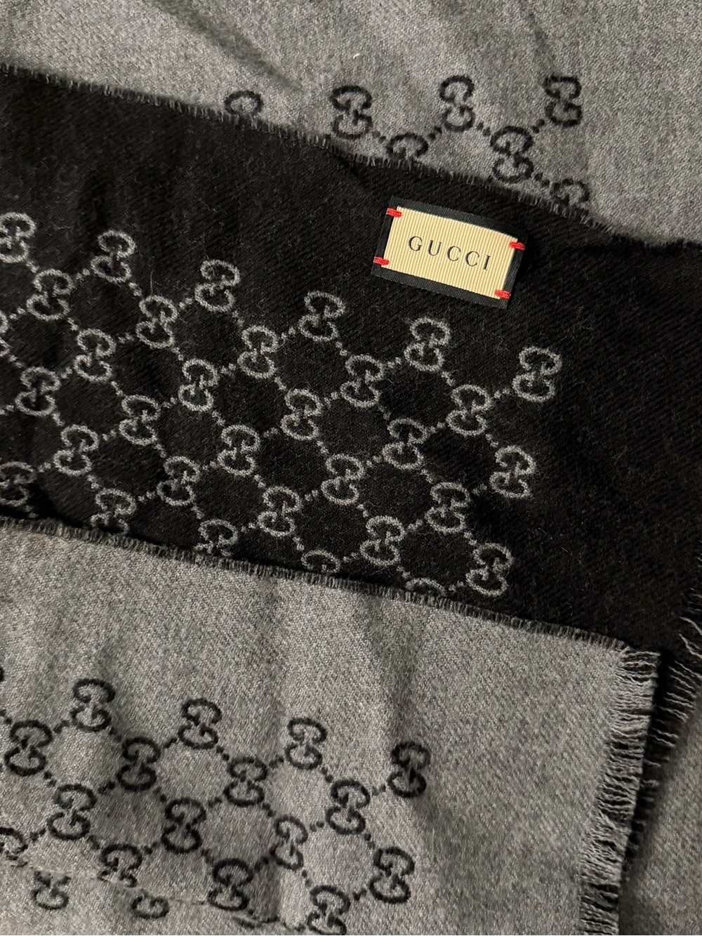 Gucci Black & Gray GG Monogram Reversible Scarf